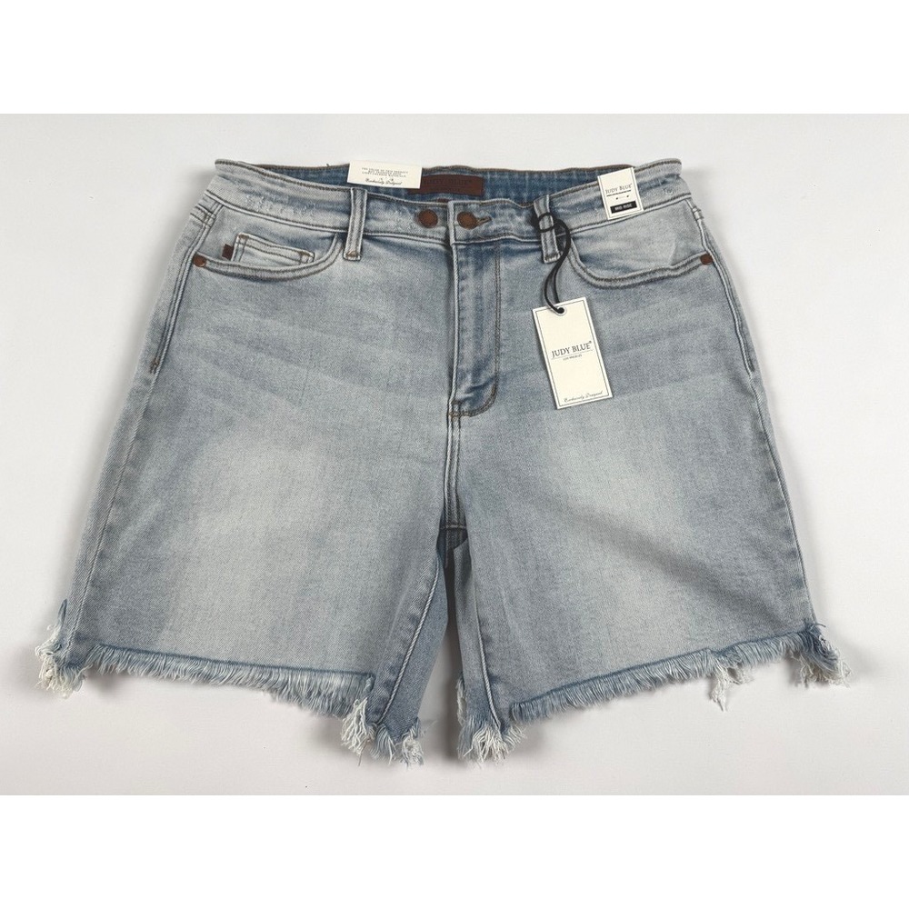 Judy‎ Blue Carsyn High Rise Double Button Frayed Hem Dad Shorts Light Wash XL